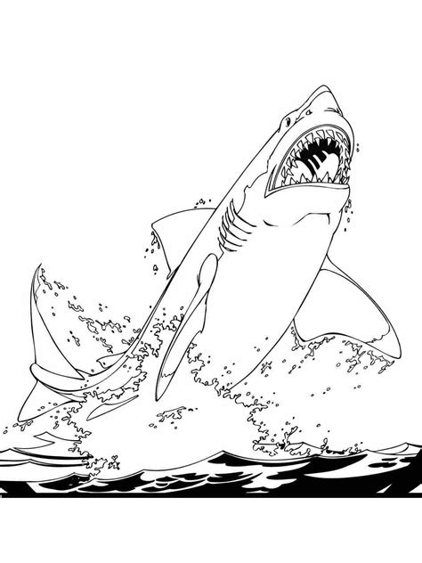 The great white shark jumps out of the water Coloring Page - Free Printable Coloring Pages
