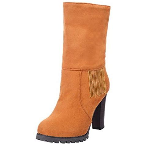 Women's Pull-On High-Heels Imitated Suede Solid Low-Top Boots ** Click image for more details ...