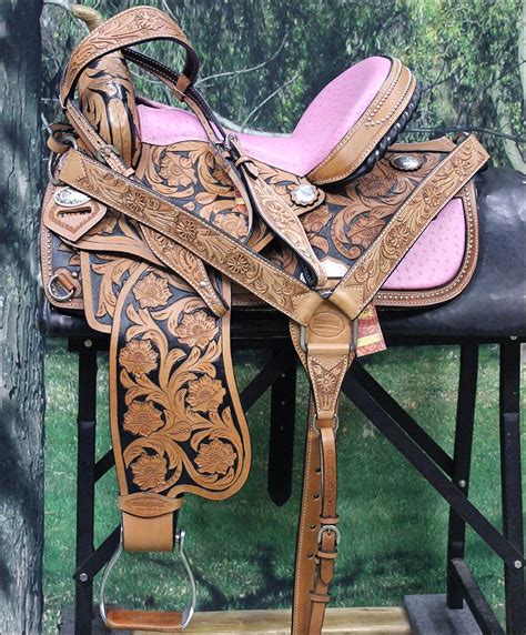 HILASON WESTERN LEATHER BARREL RACING TRAIL SADDLE W/ HEADSTALL BREAST COLLAR 15