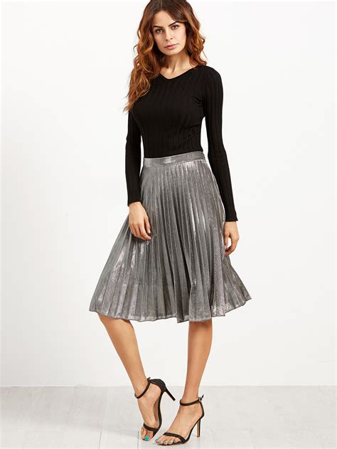 Metallic Pleated Skirt -SheIn(Sheinside)