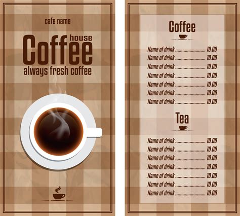 Menu With Price List For The Coffee House With Cup Stock Vector By ...