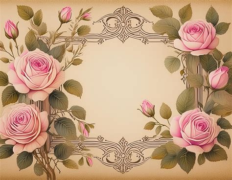Vintage Frame Of Roses Art Print Free Stock Photo - Public Domain Pictures