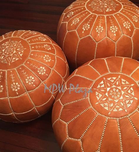 Light Tan - Leather Pouffe Ottoman - handcrafted luxe decor - MPWplaza ...