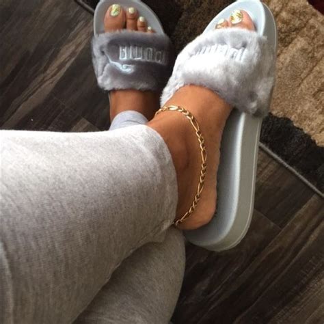 Sold - Rihanna Fenty Puma Slides - Grey 8.5 | Rihanna fenty puma slides ...