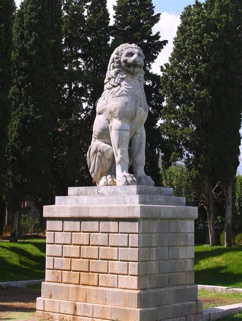 Lion of Chaeronea, a monument built after the battle of Chaeronea in 338 BC., between Macedonia ...