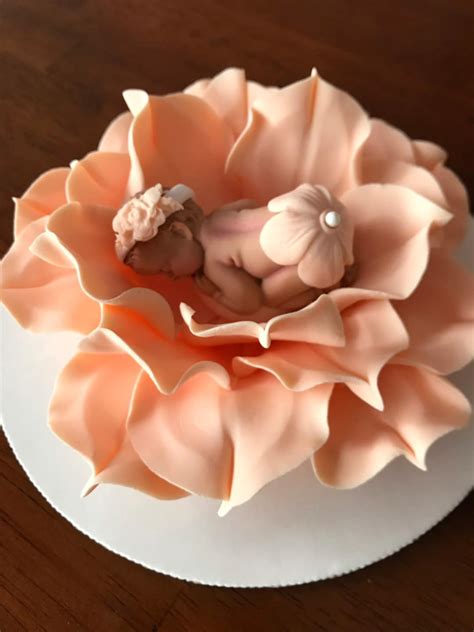 Baby on Flower Cake Topper Girl Baby Shower Boho Peach Lily Edible ...