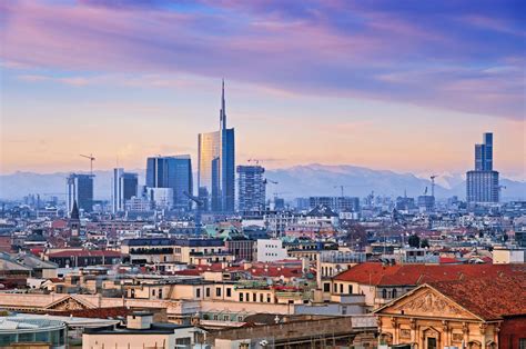 Milan skyline from “Duomo di Milano”. Italy.