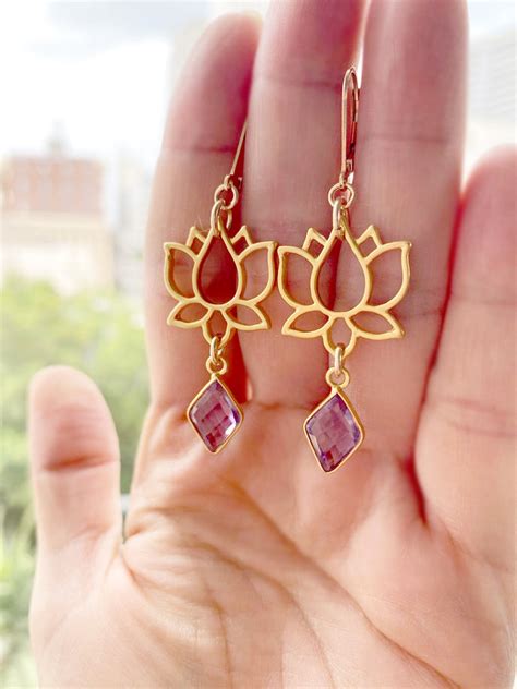 Lotus Flower Earrings, Gold Lotus Earrings, Lotus Jewelry, Gift for ...