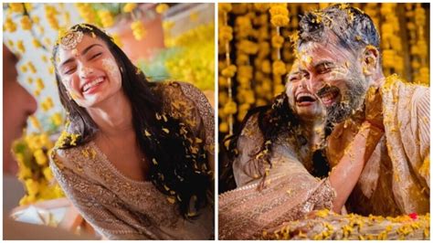 Athiya Shetty holds KL Rahul close in first pics from haldi ceremony ...