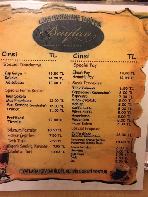 Menu at Baylan, Istanbul, Muvakkithane Caddesi No: 9/A