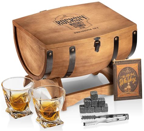 Buy Whiskey Stones Gift Set for Men in Whiskey Half Barrel Gift Box | 8 ...