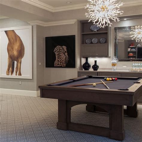 Gray Basement game Room with Pool Table - Contemporary - Basement ...