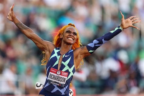 Sprinter Sha'Carri Richardson Celebrates Her 100 Meters Win with Warm ...