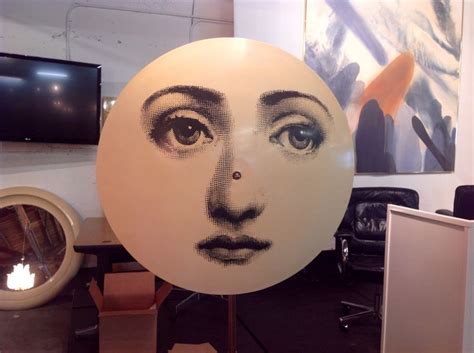 Pietro Fornasetti floor lamp. Rare graphic panel floor lamp with the face of opera singer Lina ...