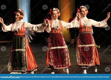 People in Traditional Folklore Costumes Perform Folk Dance Bulgarian ...