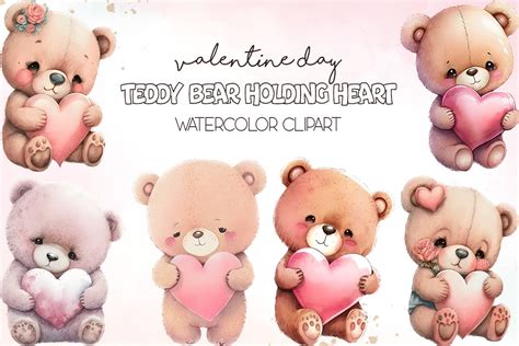 Cute Teddy Bear Holding Heart ClipArt Graphic by Turtle Rabbit ...