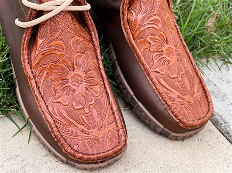 Men’s Western Cognac Hand-Tooled Shoes – Texas Boot Ranch