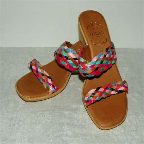 Italian Shoemakers Multi Color Wedge Sandals Woven Straps Size 9 Made ...