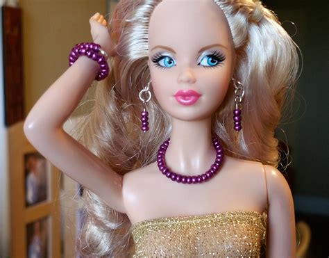 Barbie Jewelry. Metallic Purple Glass Seed Bead Jewelry Set. Choker Dangling Earrings & Bracelet ...