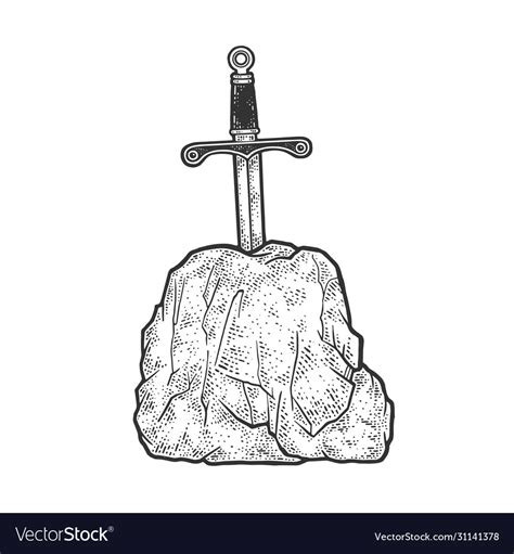 Sword in stone sketch Royalty Free Vector Image