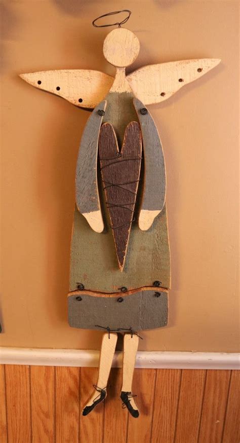 Folk Art Wooden Angel Wall Plaque Primitive 28.5" in Collectibles ...