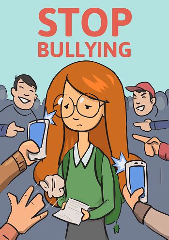 Stop School Bullying Poster Phones And Fingers Pointing At Schoolgirl ...