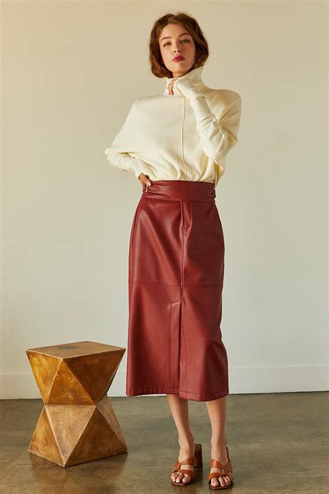 Crescent Natalie Vegan Leather Midi Skirt in Natural | Lyst