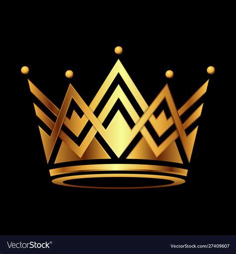 Golden crown symbol icon logo on black Royalty Free Vector