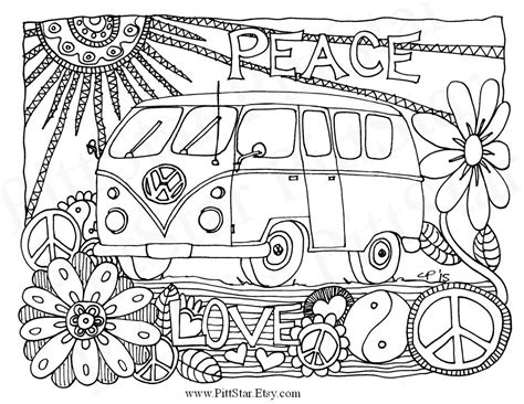 Instant Download Whimsical VW Van Adult Printable Coloring | Etsy