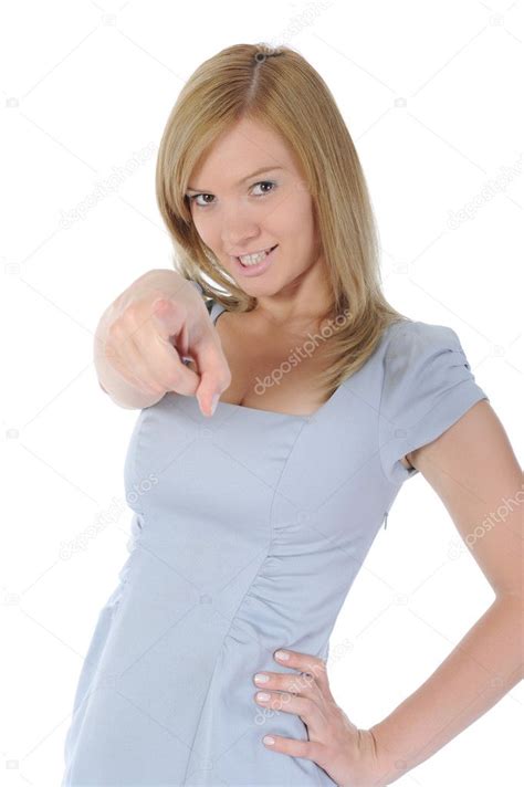 Woman pointing her finger. — Stock Photo © Lebval #3795707