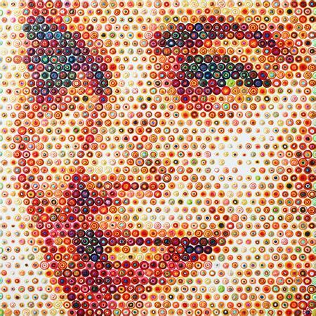 an image of a man's face made out of many different colored bottles bottle caps