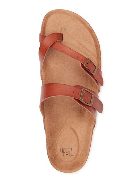Time and Tru Women's Footbed Thong Sandals, Wide Width Available ...