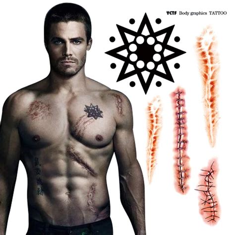 Temporary tattoo green arrow man tattoo stickers sexy waterproof fake Tattoo scar designs back ...