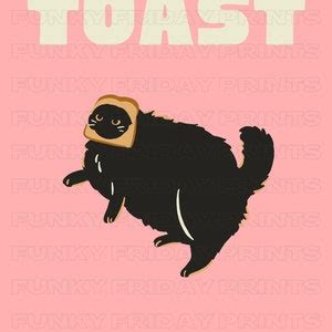 Pink Toast Cat Wall Print, Black Cat Wall Art, Cat Lover Gift, Digital ...