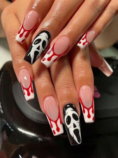 24PCS/1BOX Halloween Funny Face Bloody Skeleton Halloween Nail Art Fake Nail for Sale Australia ...