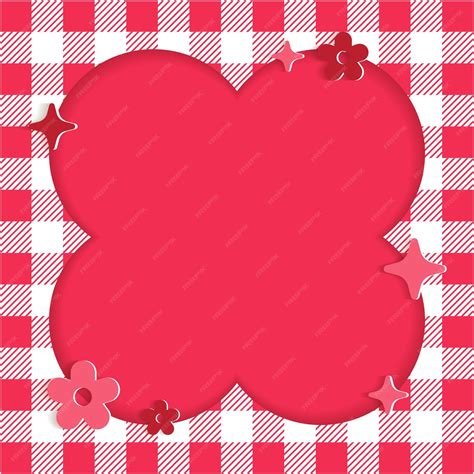 Premium Vector | Cute flower red plaid gingham check checkered frame with flower star square ...