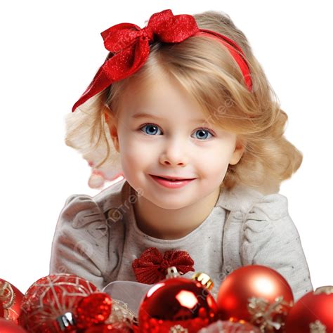 Portrait Of A Lovely Little Girl Among Christmas Decorations, Blonde ...