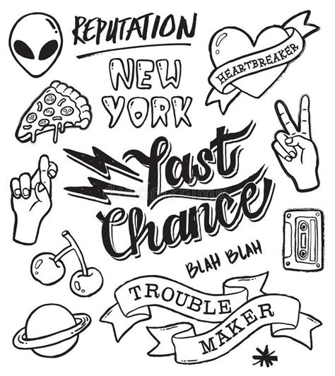 A set of retro pop culture grunge doodles vector illustration ...