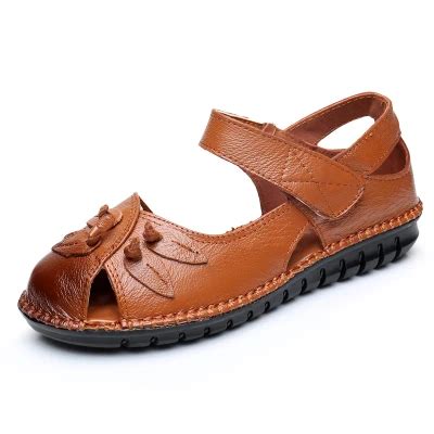 Summer Women Shoes Woman Genuine Leather Flat Sandals Casual Covered ...