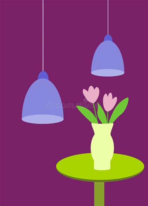 Interior with Lamps and Vase Stock Illustration - Illustration of illumination, flowers: 52737101