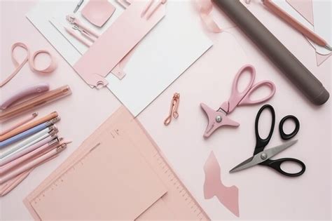 Premium Photo | Flat lay of office stationery with pencils and scissors