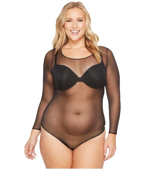 Lyst - Spanx Plus Size Sheer Long Sleeve Bodysuit in Black