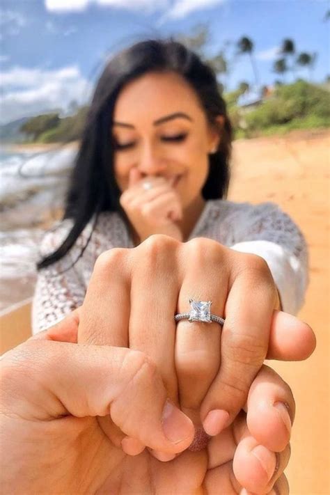 Princess Cut Diamond Halo Wedding Ring | Cute engagement announcements, Couple engagement ...