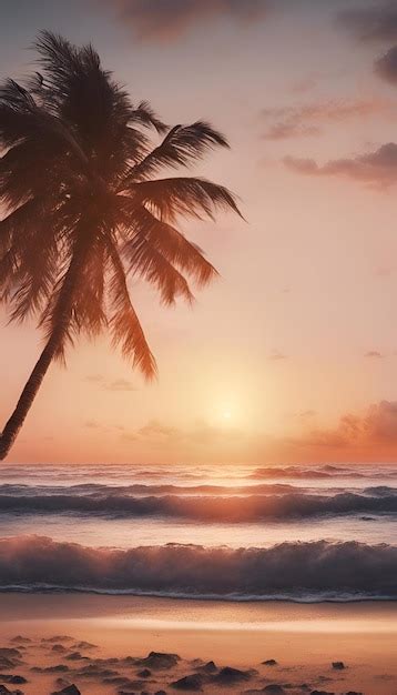 Premium AI Image | Beach with coconut tree at sunset