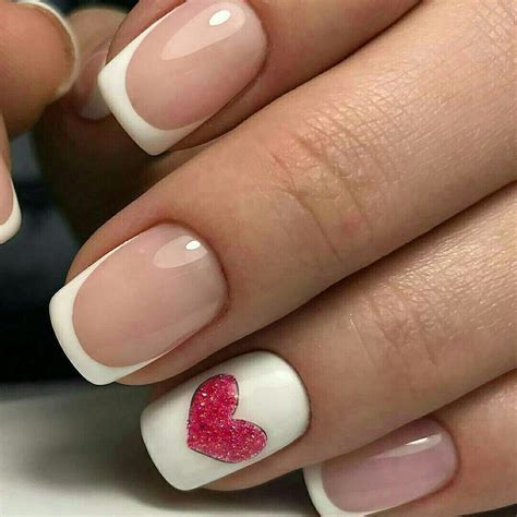 List 99+ Pictures French Tip Nails With Heart On Ring Finger Completed