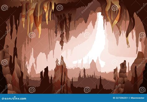 Stalactites Stalagmites Cave Interior View Stock Vector - Illustration ...