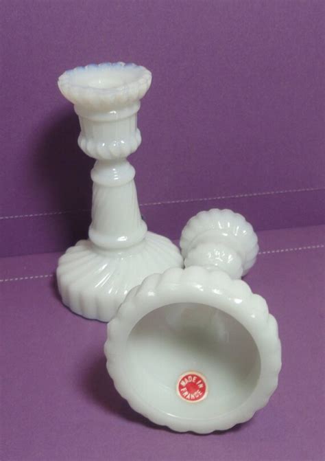 Milk Glass Mini Candle Holder. Made in France. Child set of 2.