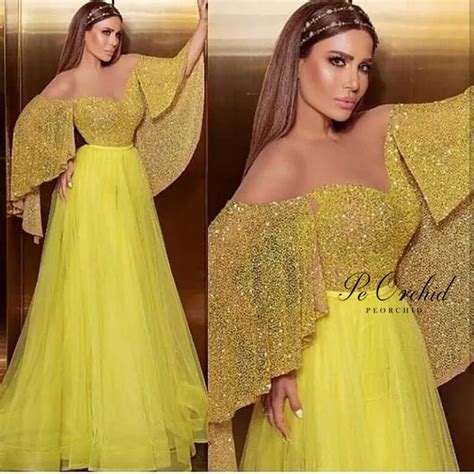 PEORCHID-Yellow-Gold-Sequin-Prom-Dress-Glitter-2020-Tulle-Night-Dresses ...