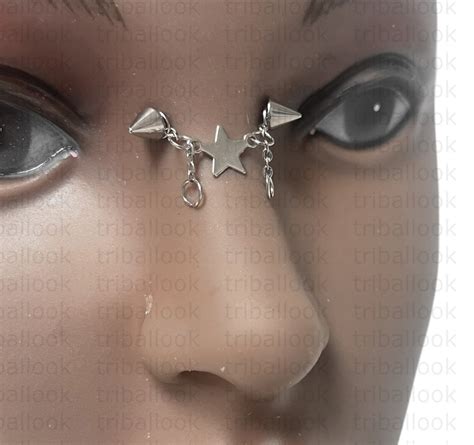 Bridge Piercing Jewelry, Nose Jewelry With Chain and Star - Etsy