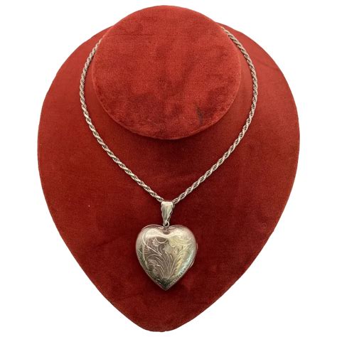 Sterling Silver Chased Heart Locket Necklace - Ruby Lane
